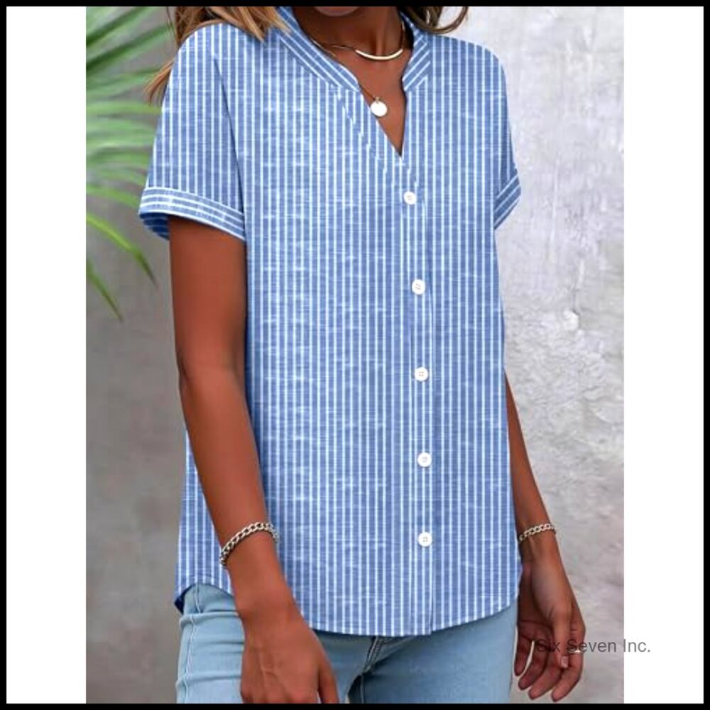 Lightweight Polyester Spandex Button Down Shirt V… - image 2